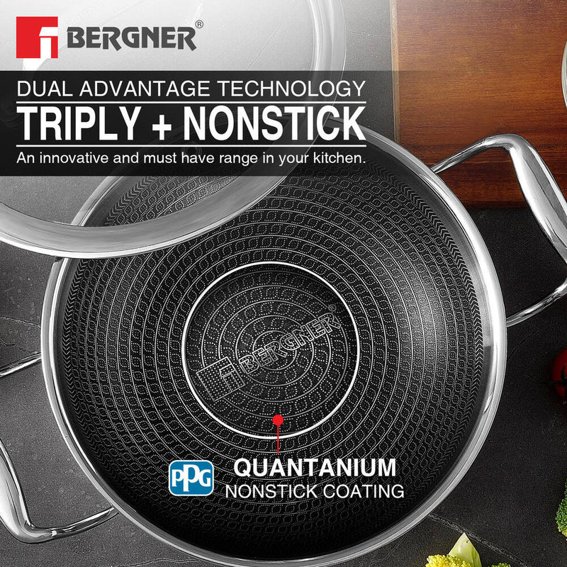 Hitech Tri-Ply Stainless Steel Non-Stick Kadhai - Induction Bottom 20cm 1.5L