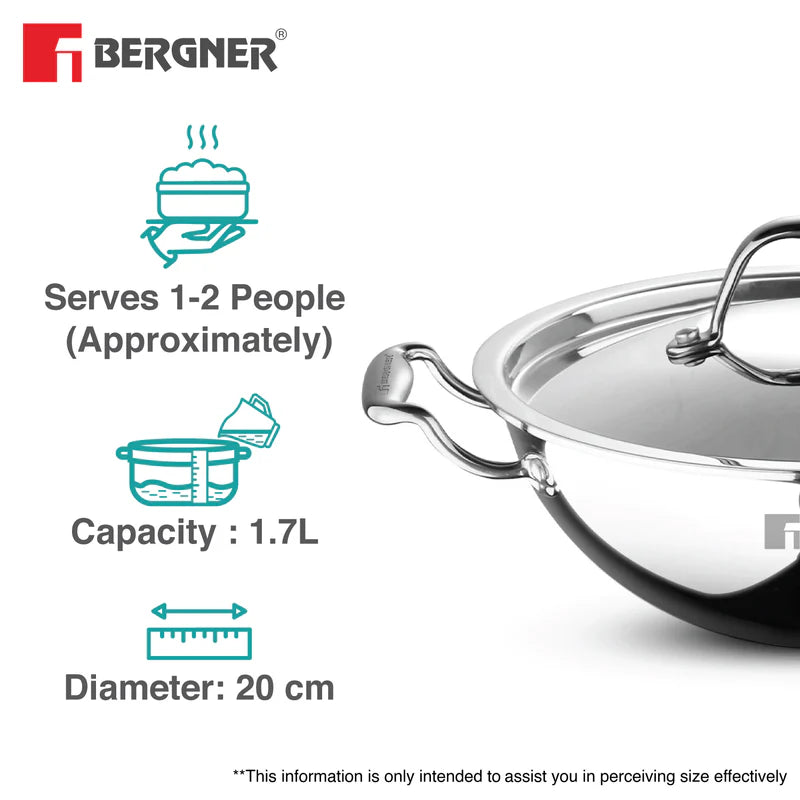Argent Tri-Ply Stainless Steel Kadai 20cm 1.5L