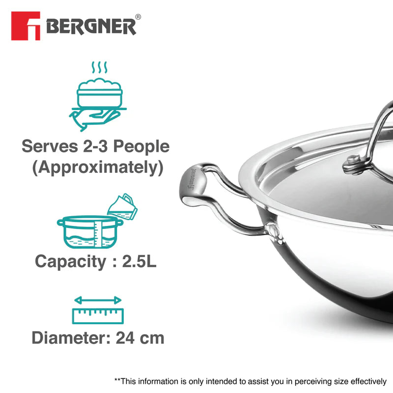 Argent Tri-Ply Stainless Steel Kadai 24cm 2.5L