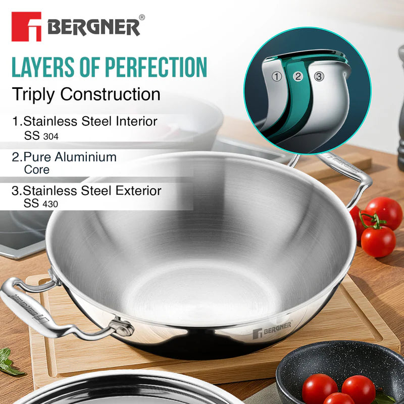 Argent Tri-Ply Stainless Steel Kadai 24cm 2.5L