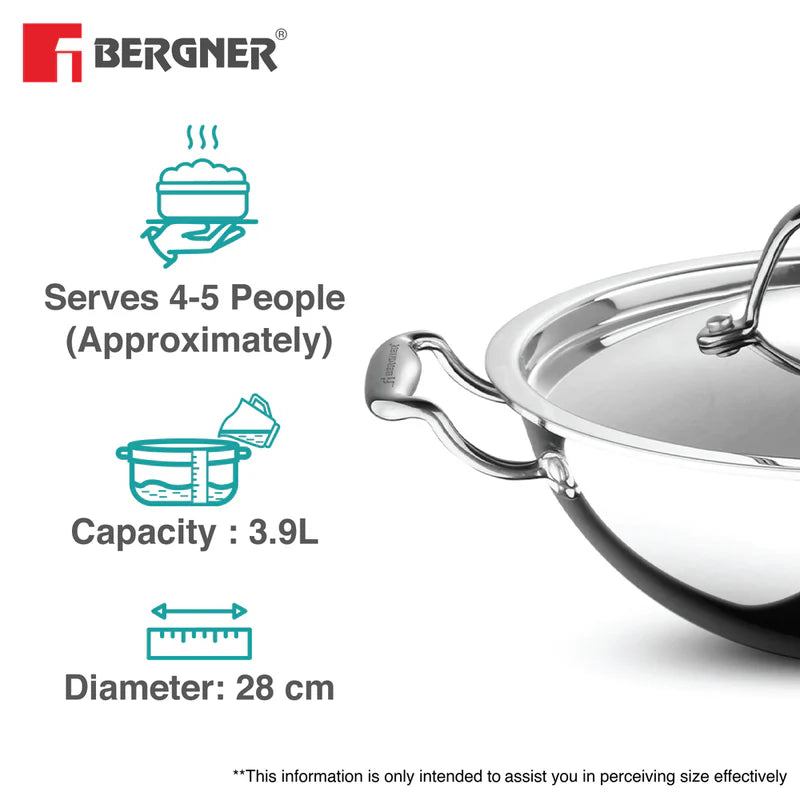 Argent Tri-Ply Stainless Steel Kadai 28cm 4.3L