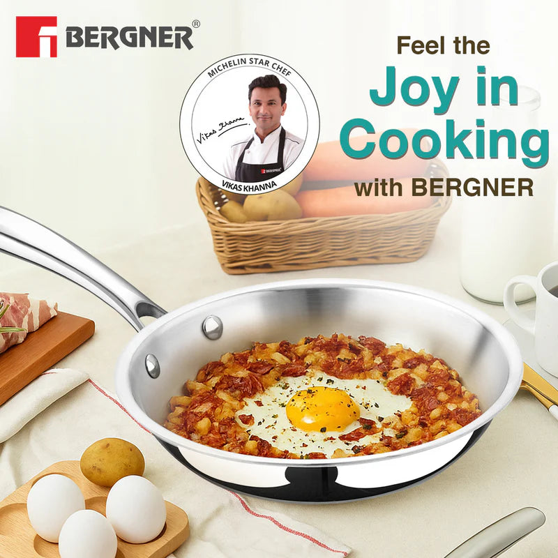 Argent Tri-Ply Stainless Steel Frypan, Less Oil Use, Healthy Cooking