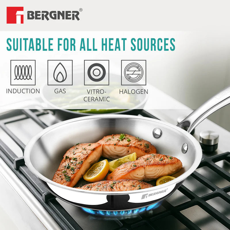 Argent Tri-Ply Stainless Steel Frypan, Less Oil Use, Healthy Cooking