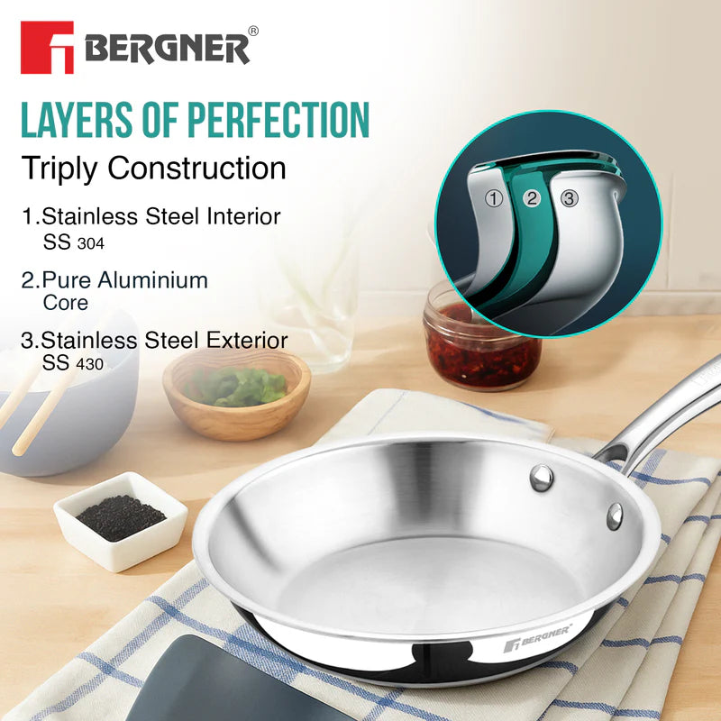 Argent Triply Stainless Steel 28cm Frypan - Induction and Gas Stove Ready