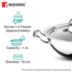 Argent Tri-Ply Stainless Steel Kadai 18cm 1.3L