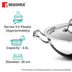 Argent Tri-Ply Stainless Steel Kadai 26cm 3.5L