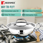 Argent Tri-Ply Stainless Steel Kadai 22cm 2L