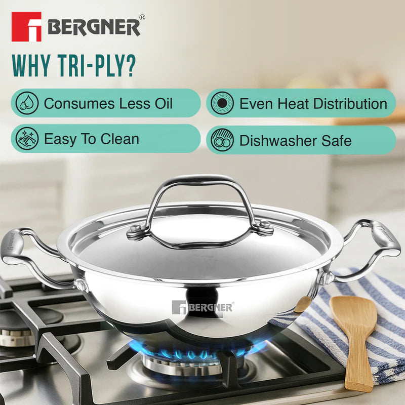 Argent Tri-Ply Stainless Steel Kadai 36cm 6.1L