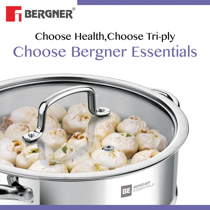 BE Essentials TriPly Stainless Steel Kadai with Steamer 3 Pcs Set
