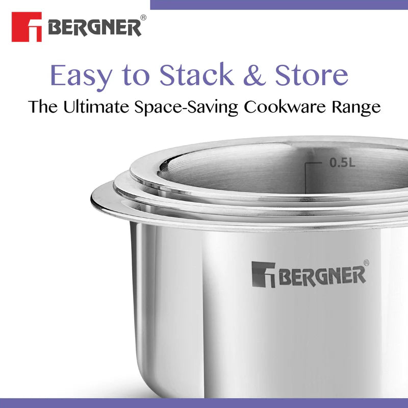 BE Essentials Tri-Ply Stainless Steel Junior Tope Set of 3 Pcs Set