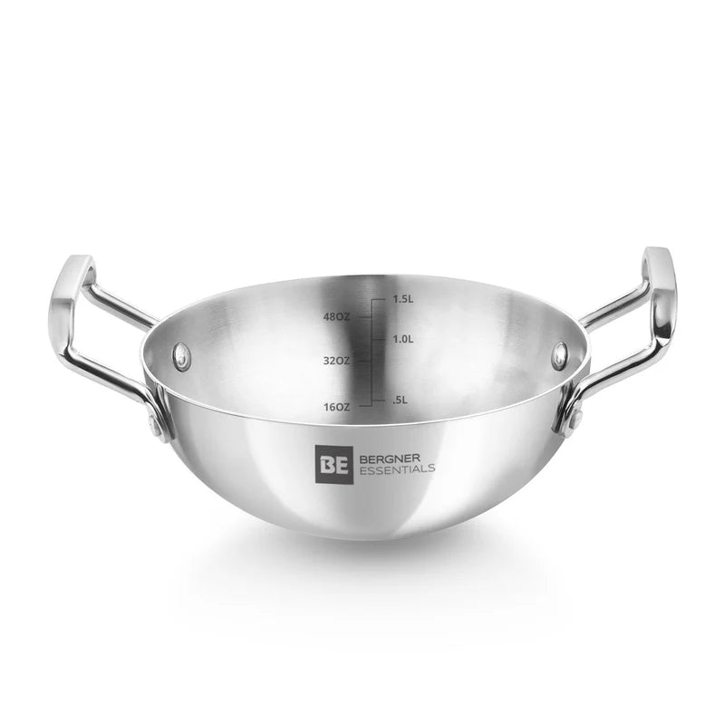 BE Essentials Tri-Ply Stainless Steel Extra Deep Kadai - Gas Stove Compatible 20cm 1.5L