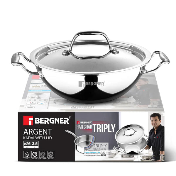 Argent Tri-Ply Stainless Steel Kadai 26cm 3.5L