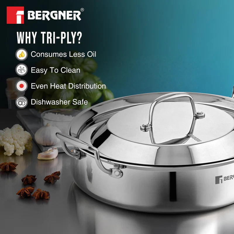 Argent Samsara Tri-Ply Stainless Steel 28 cm (4.25 L) Biryani Handi - Induction Bottom