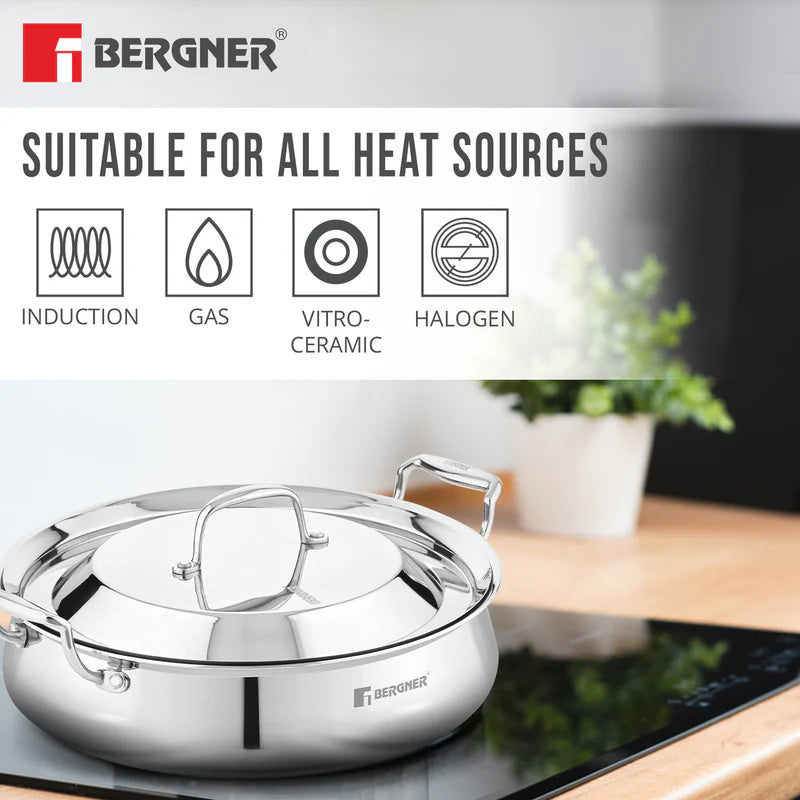 Argent Samsara Tri-Ply Stainless Steel 28 cm (4.25 L) Biryani Handi - Induction Bottom