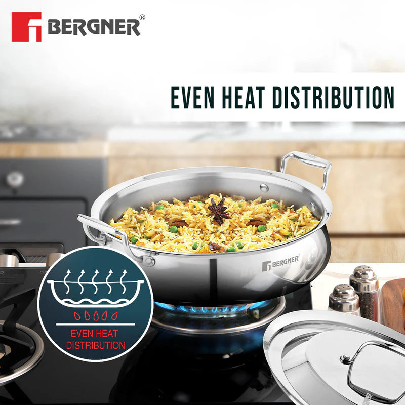 Argent Samsara Tri-Ply Stainless Steel 28 cm (4.25 L) Biryani Handi - Induction Bottom