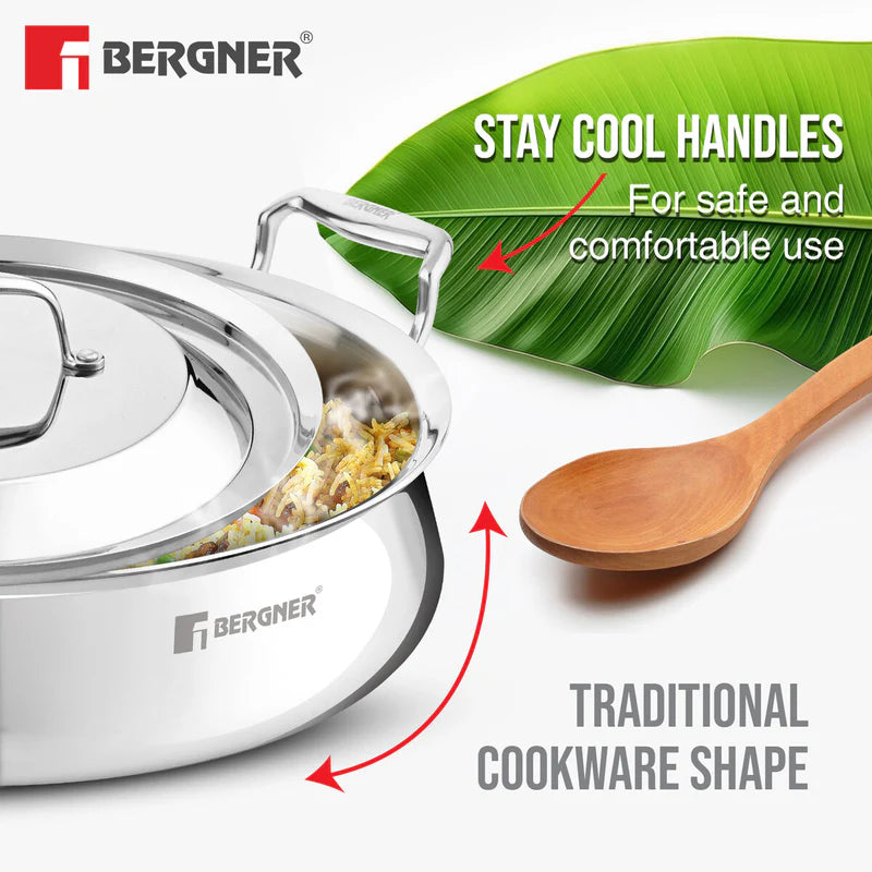 Argent Samsara Tri-Ply Stainless Steel 28 cm (4.25 L) Biryani Handi - Induction Bottom