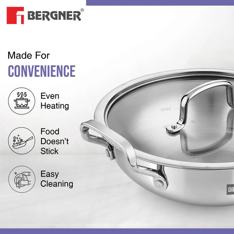 BE Essentials Tri-Ply Stainless Steel Kadai 18cm 1.4L