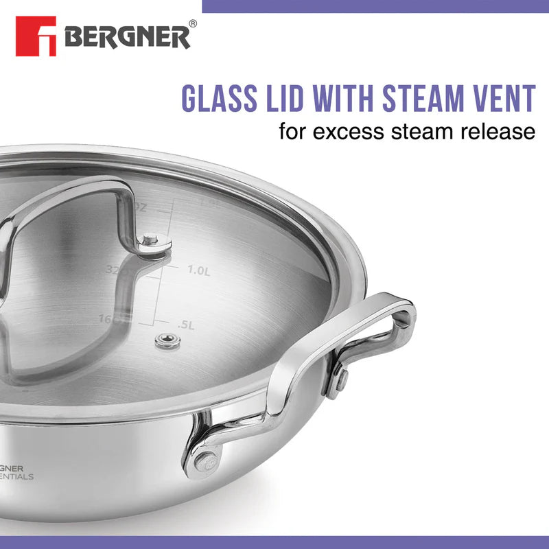 BE Essentials Tri-Ply Stainless Steel Kadai 32cm 7L
