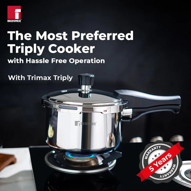 Trimax Stainless Steel Outer Lid Pressure Cooker, Easy Locking