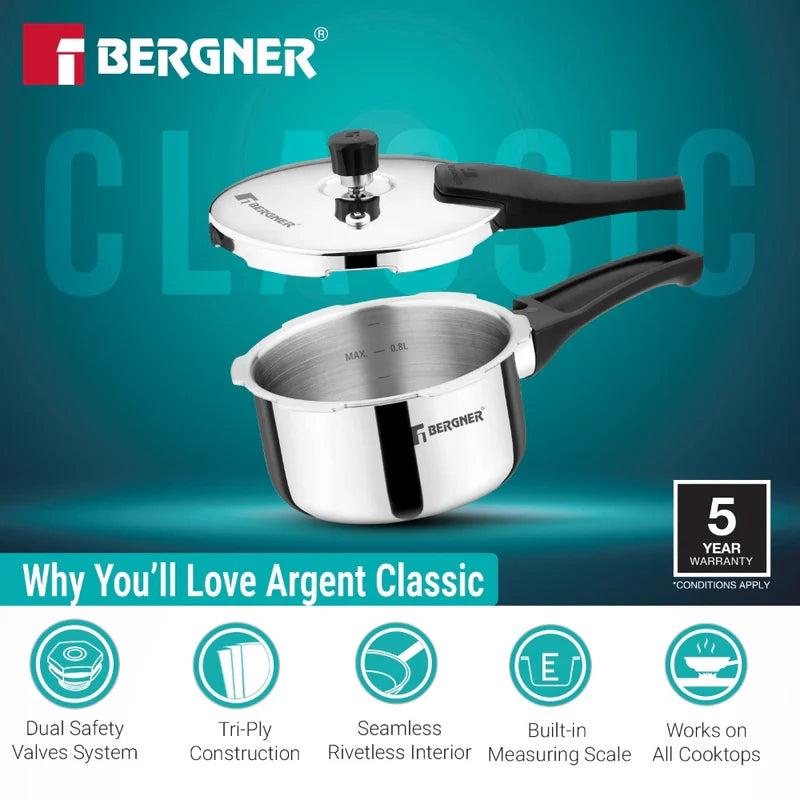 Argent Classic Triply Outer Lid Pressure Cooker - Induction Bottom