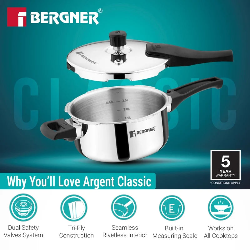Argent Classic Triply Outer Lid Pressure Pan 3.5L - Induction Bottom