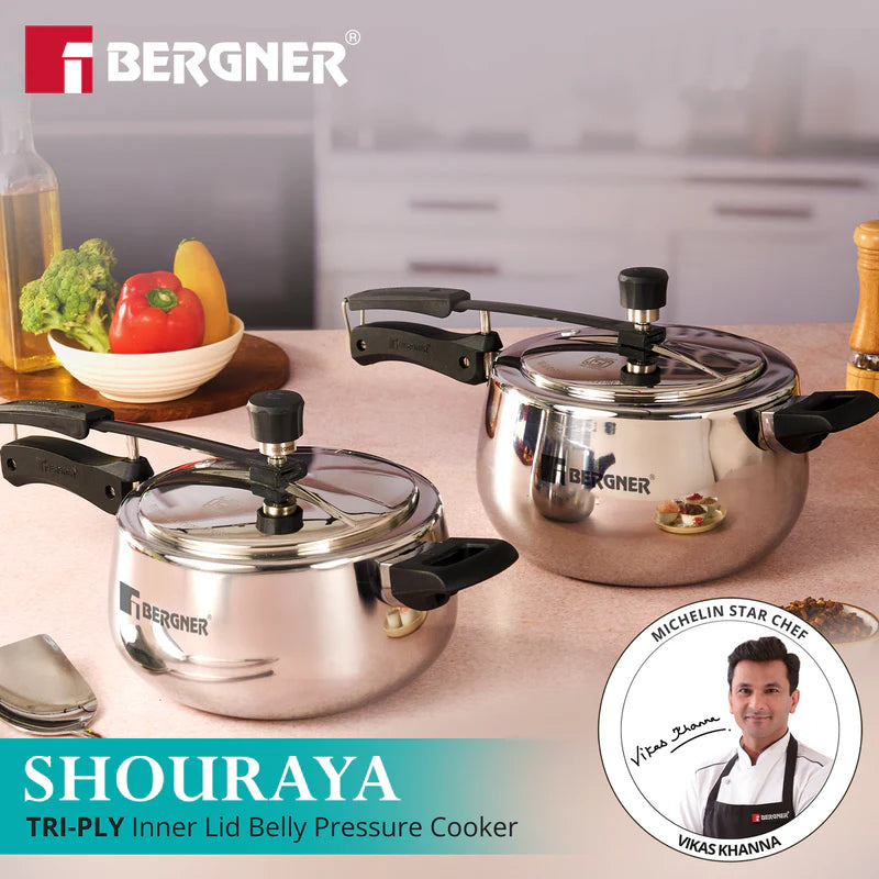 Shouraya TriPly Stainless Steel Inner Lid Belly Pressure Cooker
