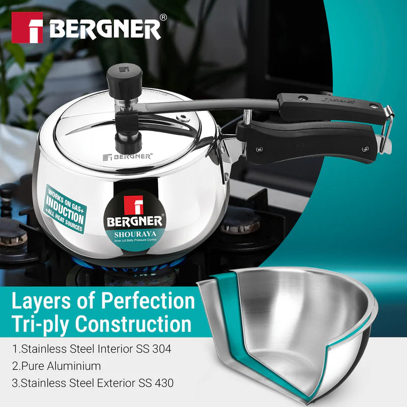 Shouraya TriPly Stainless Steel Inner Lid Belly Pressure Cooker