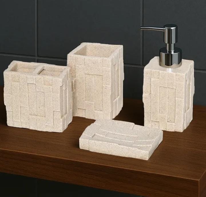 Premier Series 4Pcs Bathroom Set – Soap Dispenser, Soap Dish, Tumbler & Toothbrush Holder