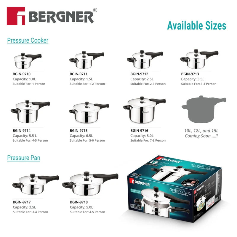 Argent Classic Triply Outer Lid Pressure Pan 5.0L - Induction Bottom
