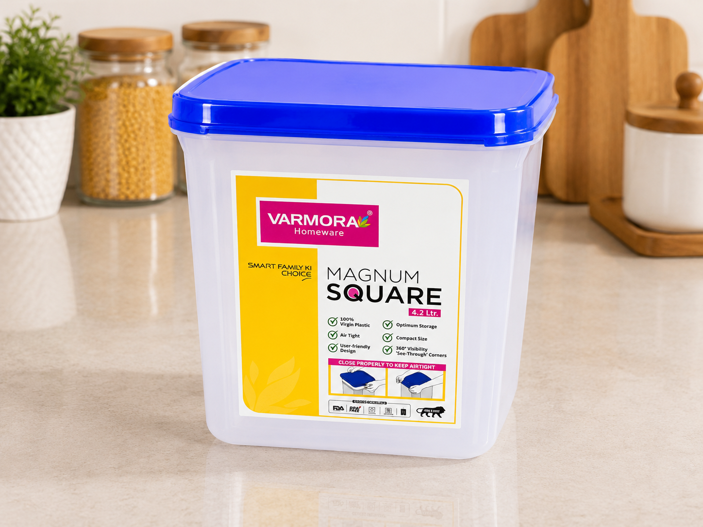 Varmora Magnum Oval Plastic Food Storage Container 4.2 L | BPA Free | Airtight Kitchen Storage