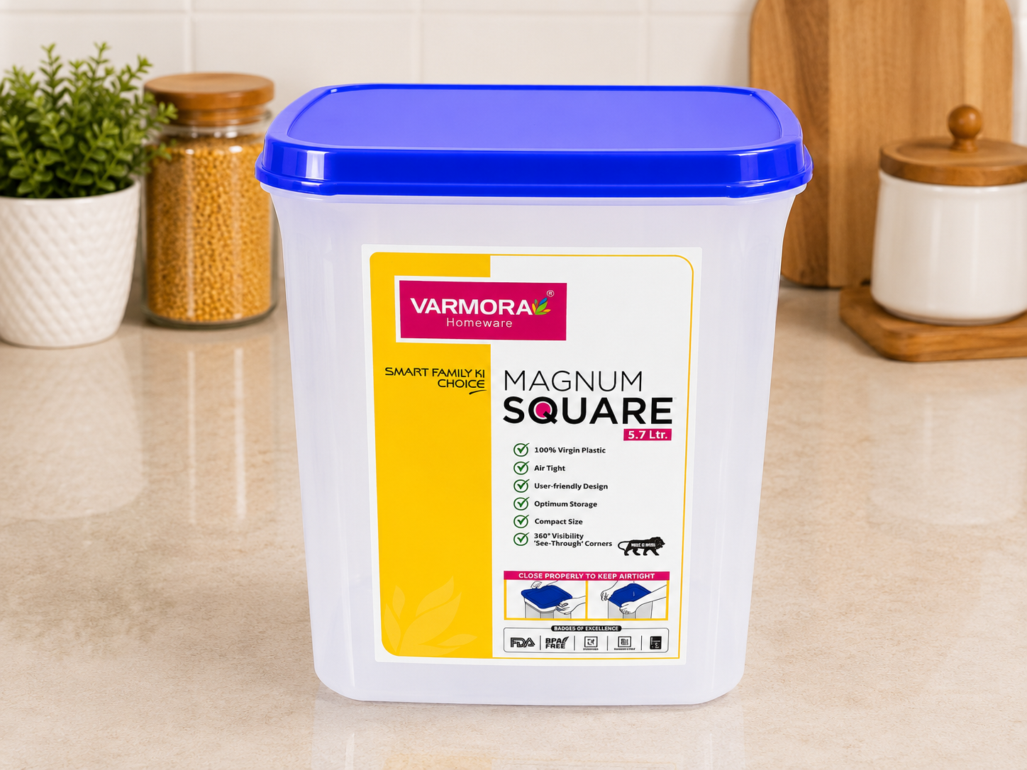 Varmora Magnum Oval Plastic Food Storage Container 5.7L | BPA Free | Airtight Kitchen Storage