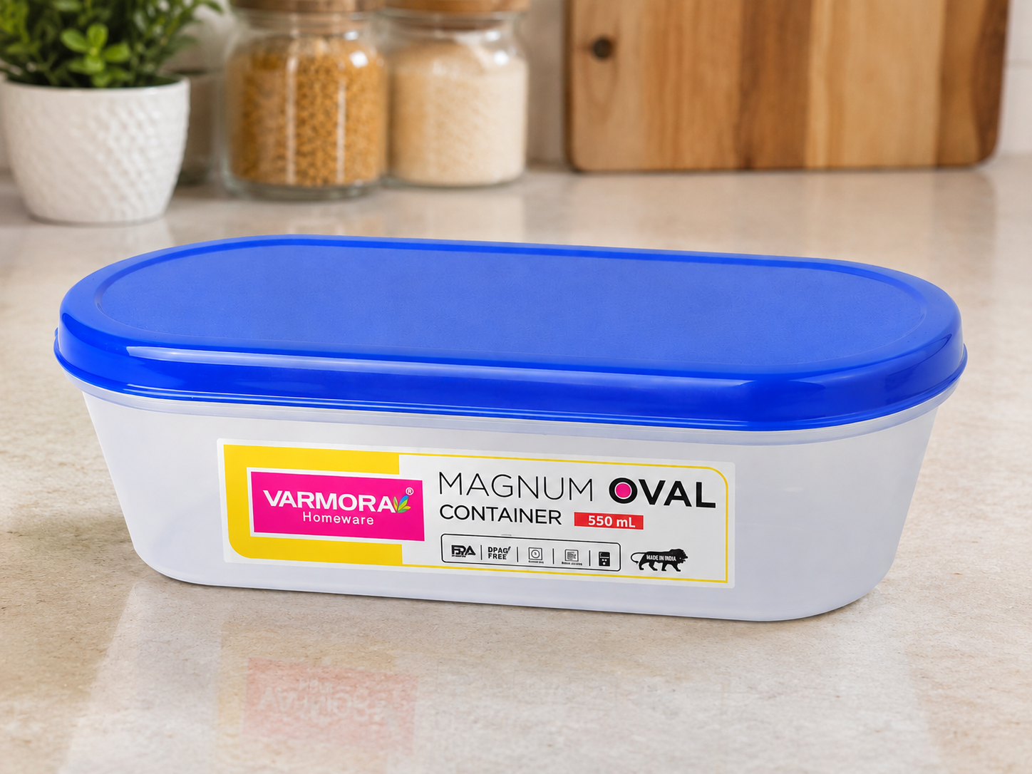 Varmora Magnum Oval Plastic Food Storage Container 550ml | BPA Free | Airtight Kitchen Storage