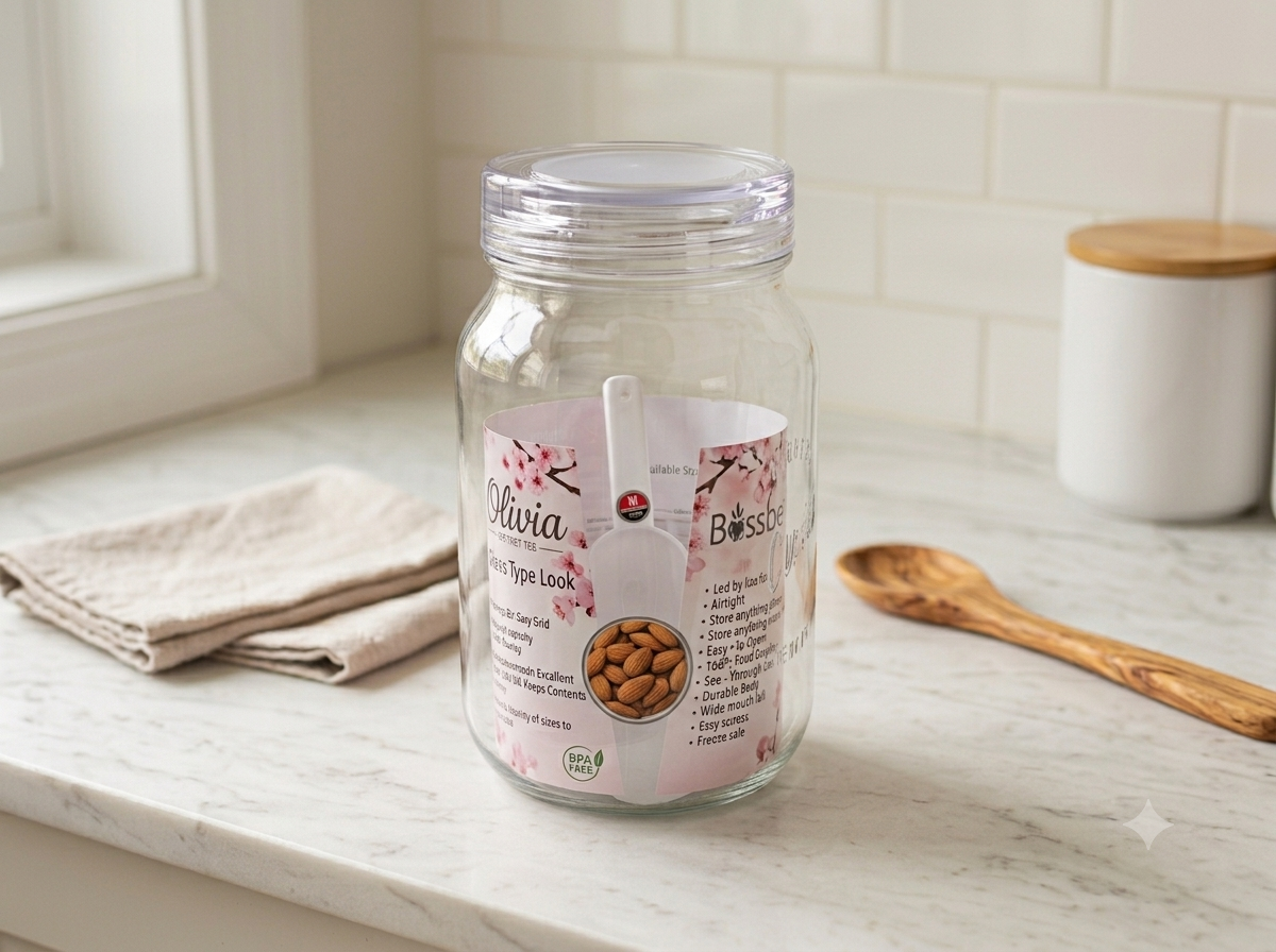 Olivia Jar 2500: Premium Food-Grade Plastic Storage Jar with Measuring Scoop