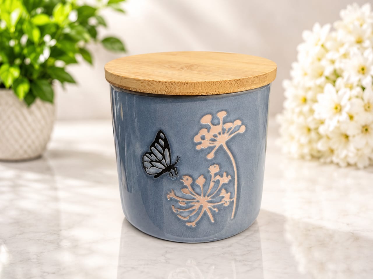 Cascade Blue Butterfly & Meadow Ceramic Storage Jar
