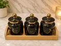 Onyx Gold Marble Ceramic Pickle Jar Set of 3 with Brass Knob Lids
