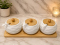 Wave Swirl Ceramic Pickle Jar Set of 3 with Bamboo Knob Lids