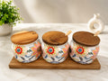 Nazar Bloom Ceramic Pickle Jar Set of 3 with Wooden Lids & Spoons