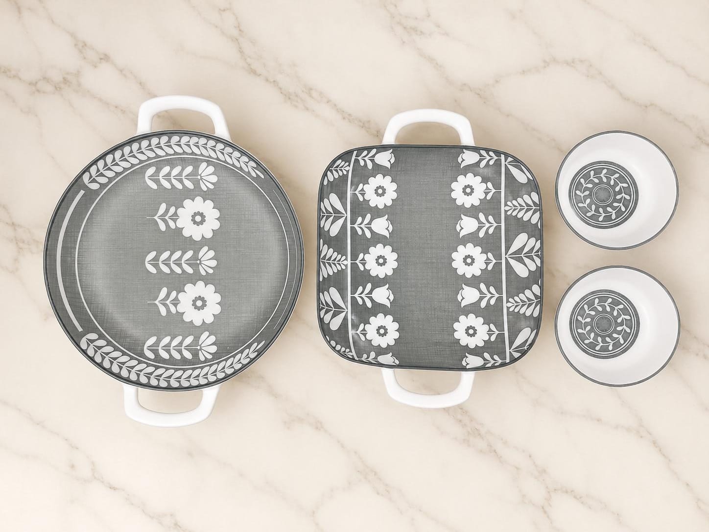 Fern Whisper White Ceramic Platter Set of 4