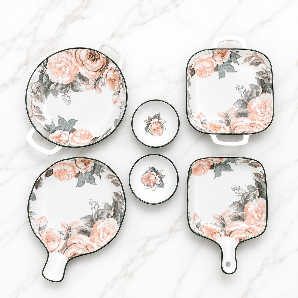 Blush Rose Floral 6-Piece Ceramic Serving Platter Set