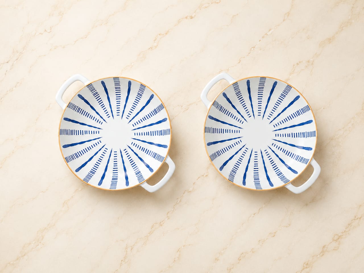 Cobalt Sunburst Hand-Painted Ceramic Platter Set of 2